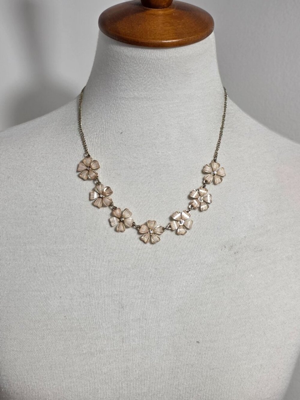 The Limited Gold Tone Pink Enamel Flower Charm Statement Bib Necklace